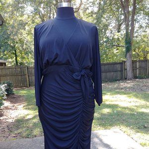 Long Sleeved Ruched Black Maxi Dress
